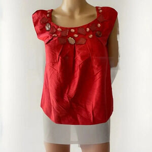 New Magaschoni Womens Size 2/S Top Blouse Silk Luxurious Red Gemstone RetroLook
